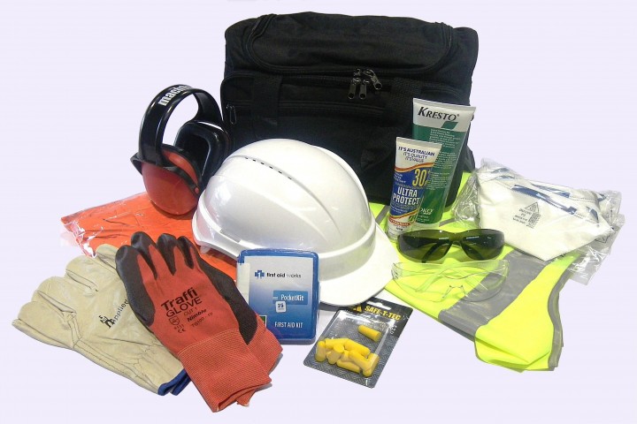 safety kit includes hand gloves, mask, goggles, jacket etc